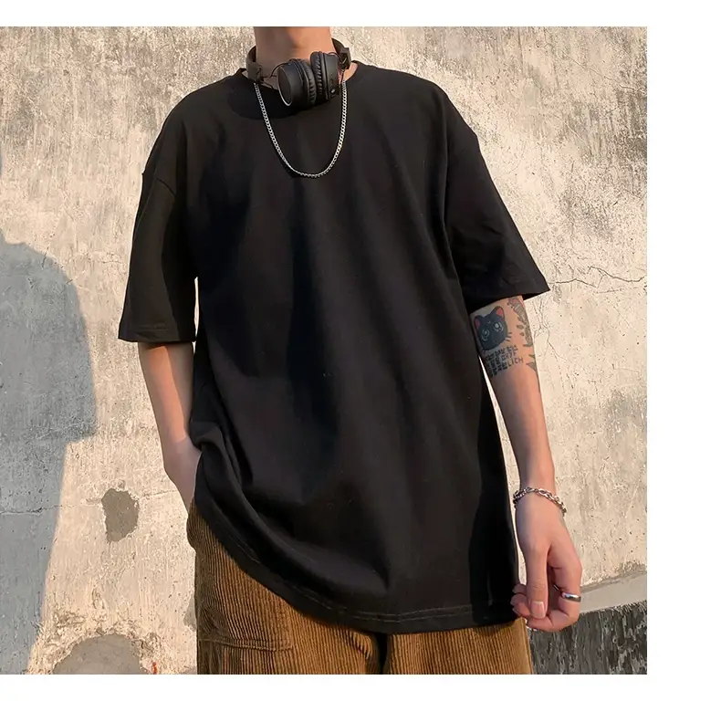Men Korean Style T-shirt Short Sleeve Solid Color — feature 9