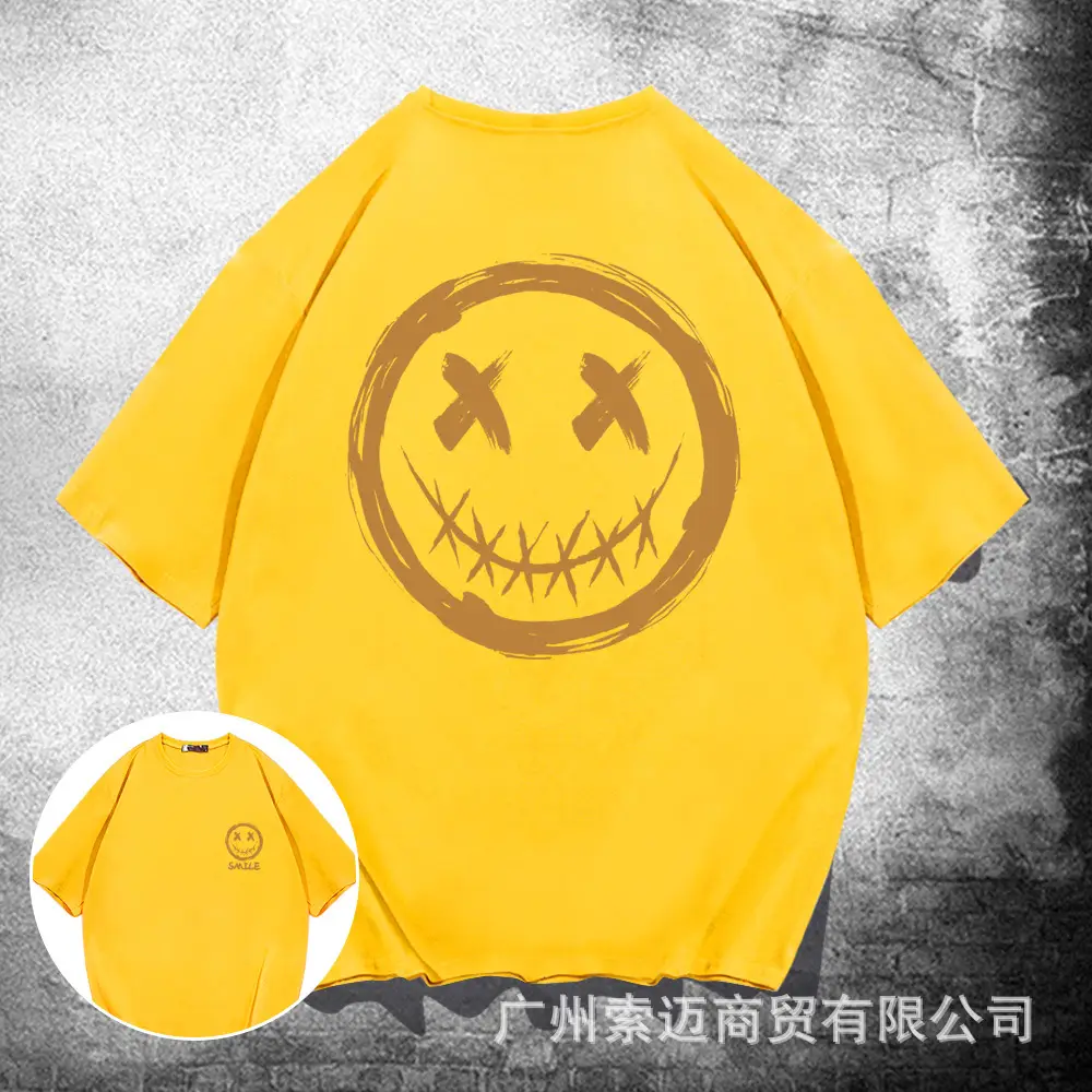 Men Yellow Cartoon Skull T-Shirt Short Sleeve Summer - Image 3