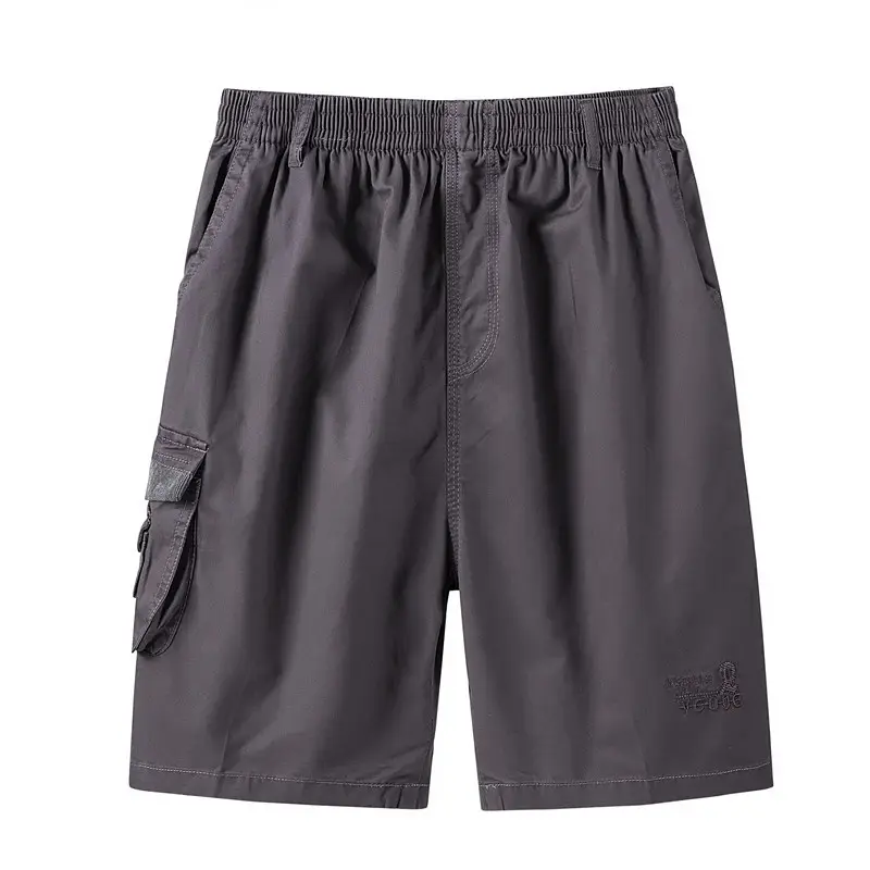 Men's Olive Green Cotton Cargo Shorts Middle Age - Image 3