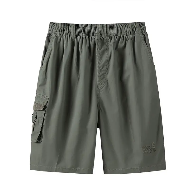 Men's Olive Green Cotton Cargo Shorts Middle Age - Image 5