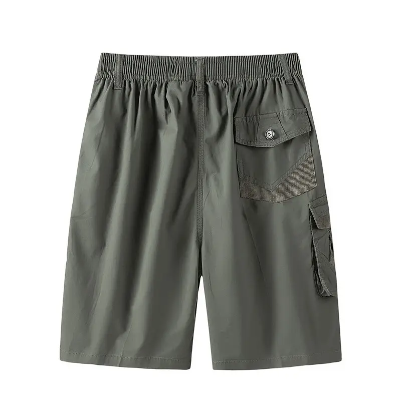 Men's Olive Green Cotton Cargo Shorts Middle Age - Image 6
