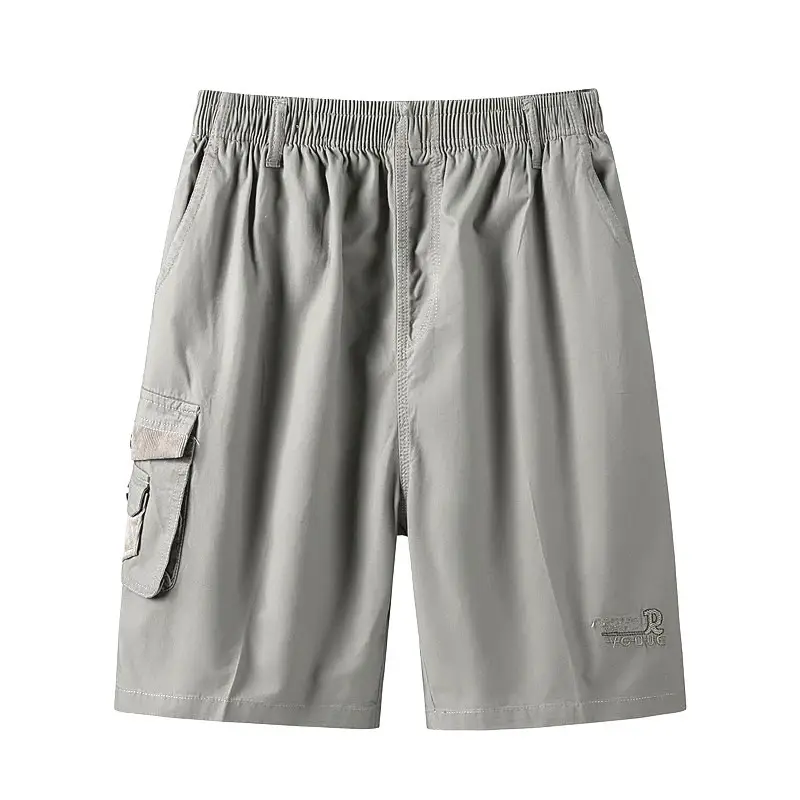 Men's Olive Green Cotton Cargo Shorts Middle Age - Image 4