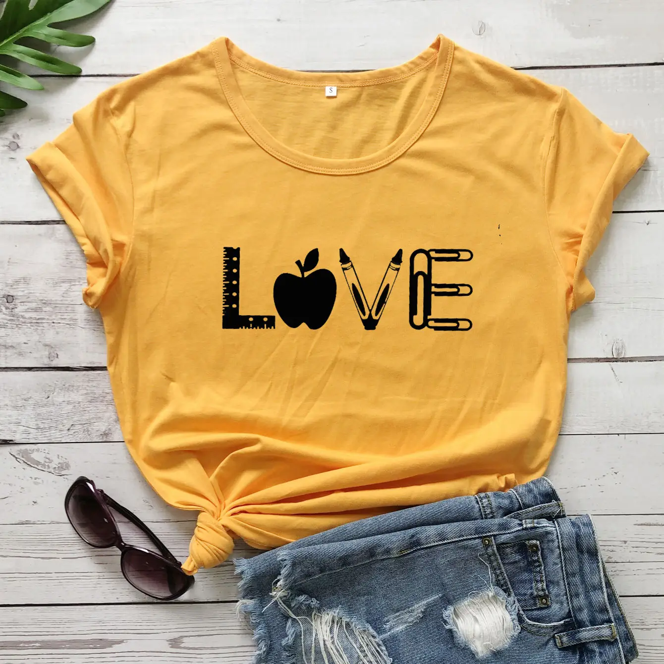 Love Apple Graphic T-Shirt Yellow Short Sleeve - Image 5