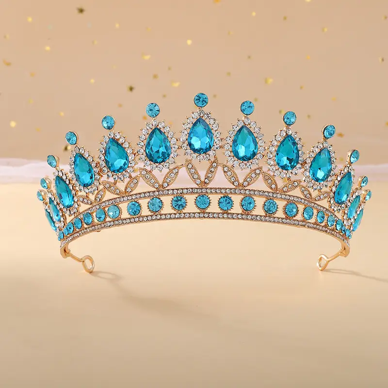 European & American Bride Crown with Drop Diamond & Princess Design - Image 12
