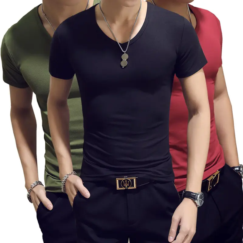 Men's White V-Neck Short Sleeve T-Shirt Plus Size