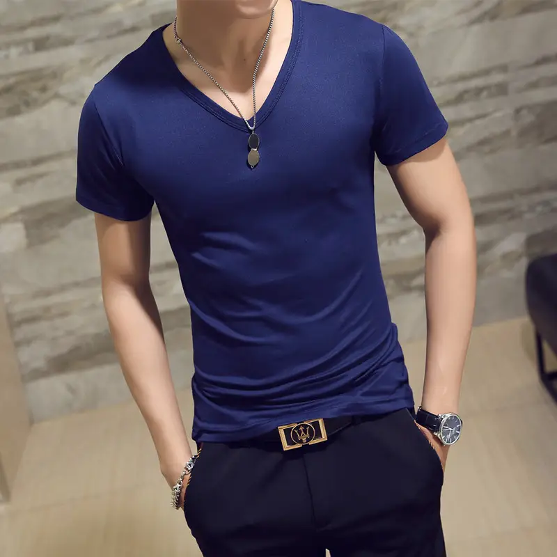 Men's White V-Neck Short Sleeve T-Shirt Plus Size