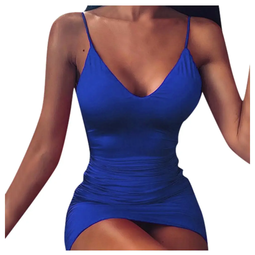 Blue V-Neck Slim Fit One Step Skirt Dress - Image 4