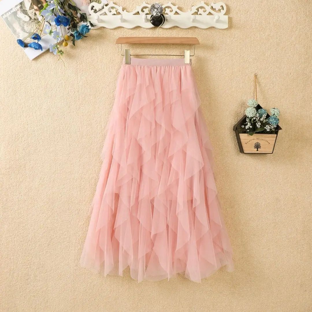 Orange Sequin Mesh Skirt for Women - Image 55