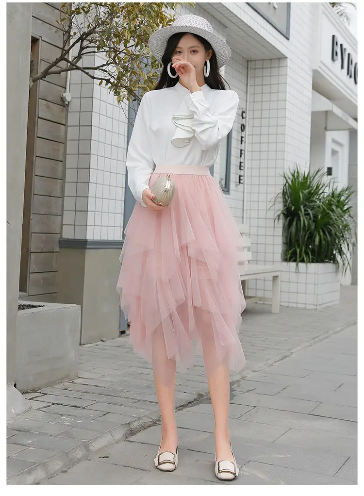 Orange Sequin Mesh Skirt for Women - Image 3