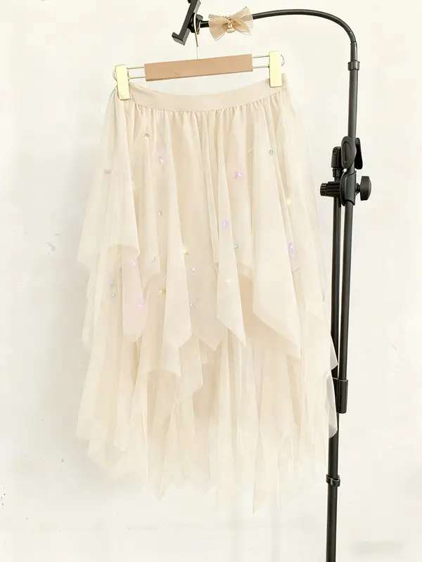Orange Sequin Mesh Skirt for Women - Image 39