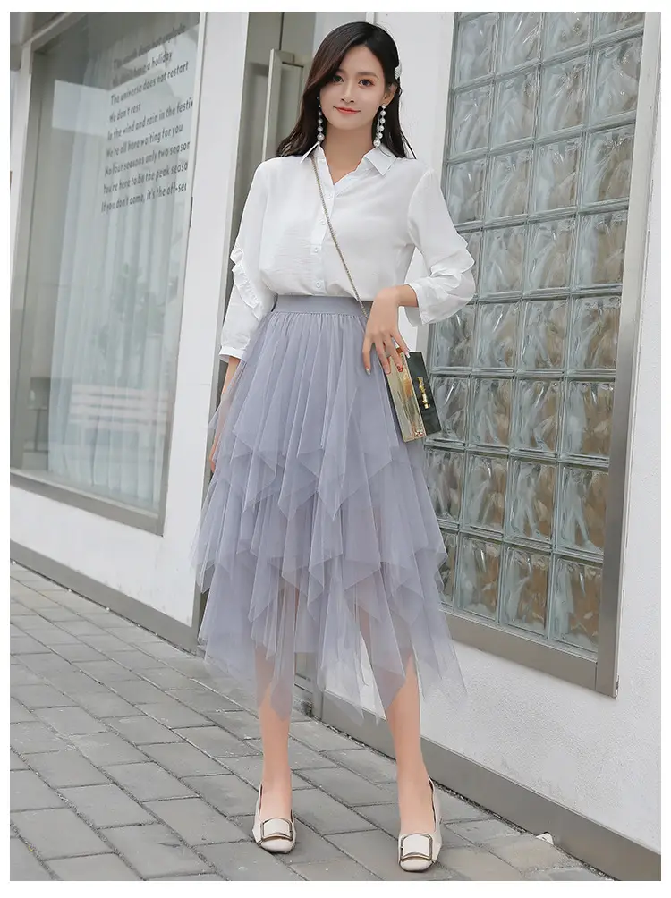 Orange Sequin Mesh Skirt for Women - Image 4