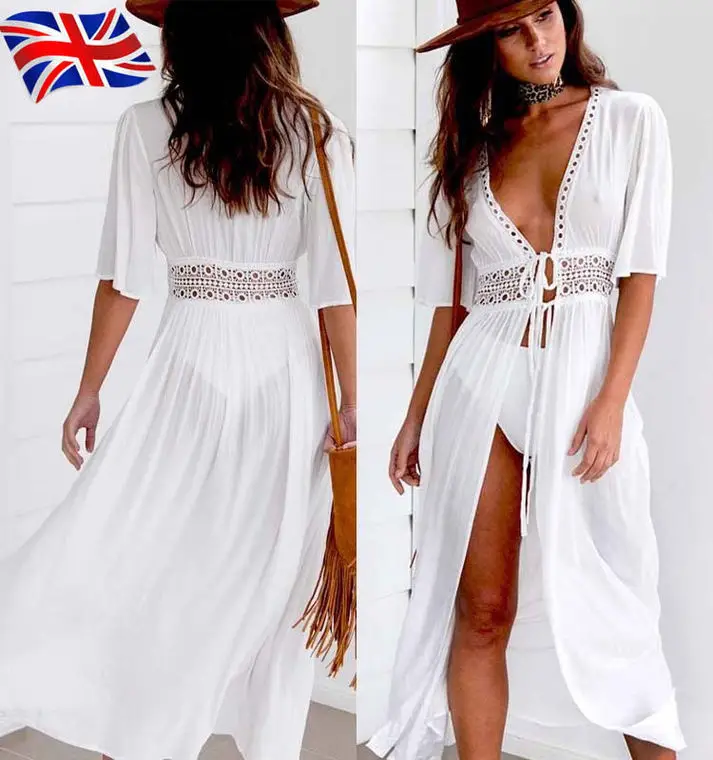 White Long Lace Shawl Jacket Bikini Set for Women — feature 3