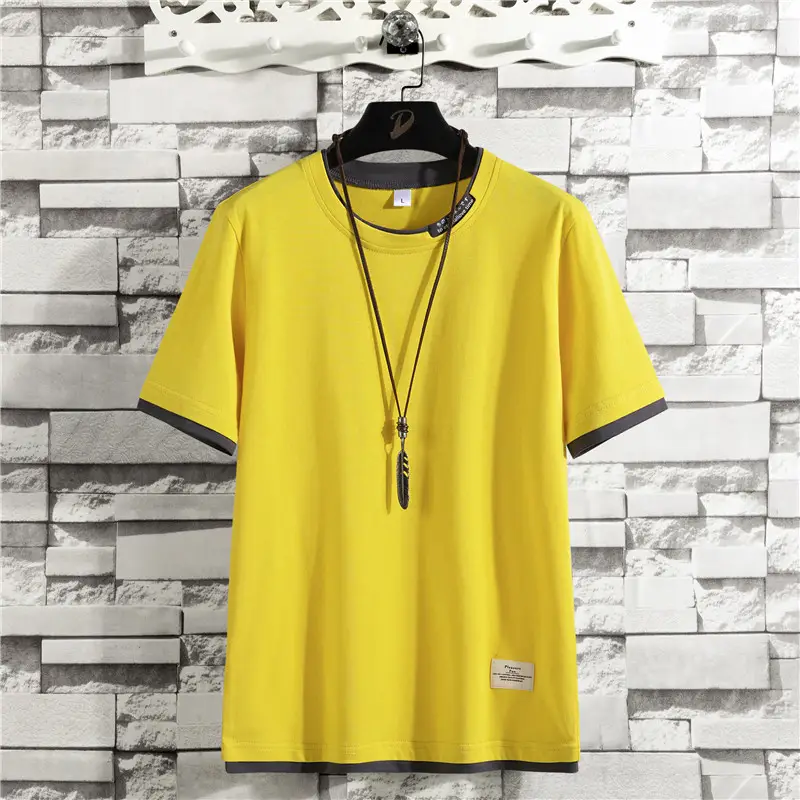 Men Summer Pure Cotton T-Shirt Green Short Sleeve - Image 3