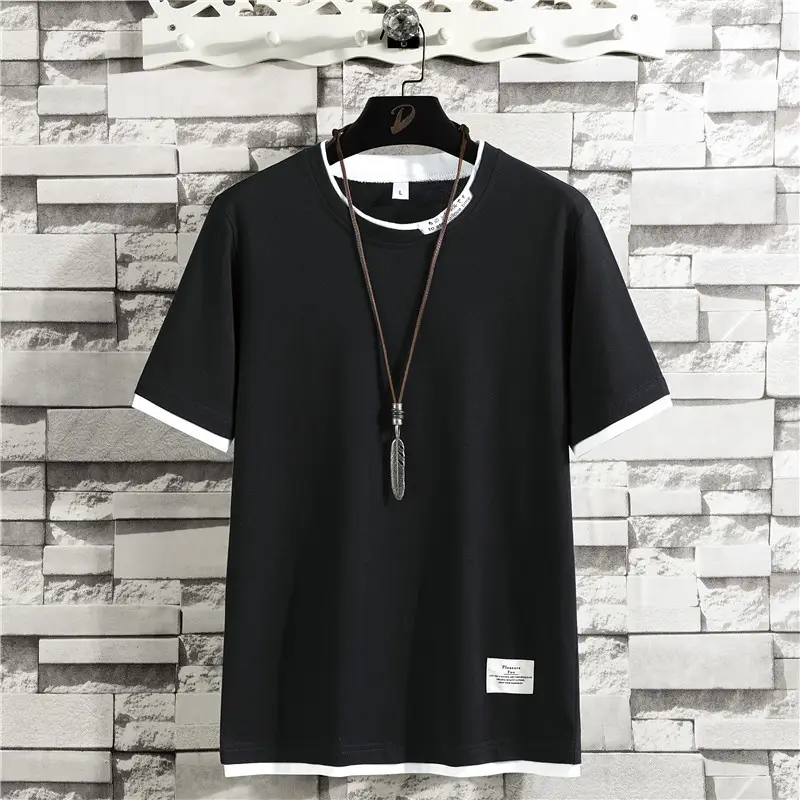 Men Summer Pure Cotton T-Shirt Green Short Sleeve - Image 2