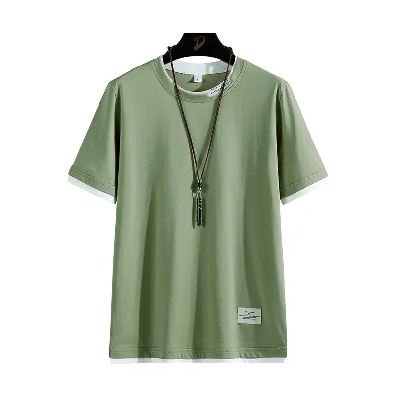 Men Summer Pure Cotton T-Shirt Green Short Sleeve - Image 6