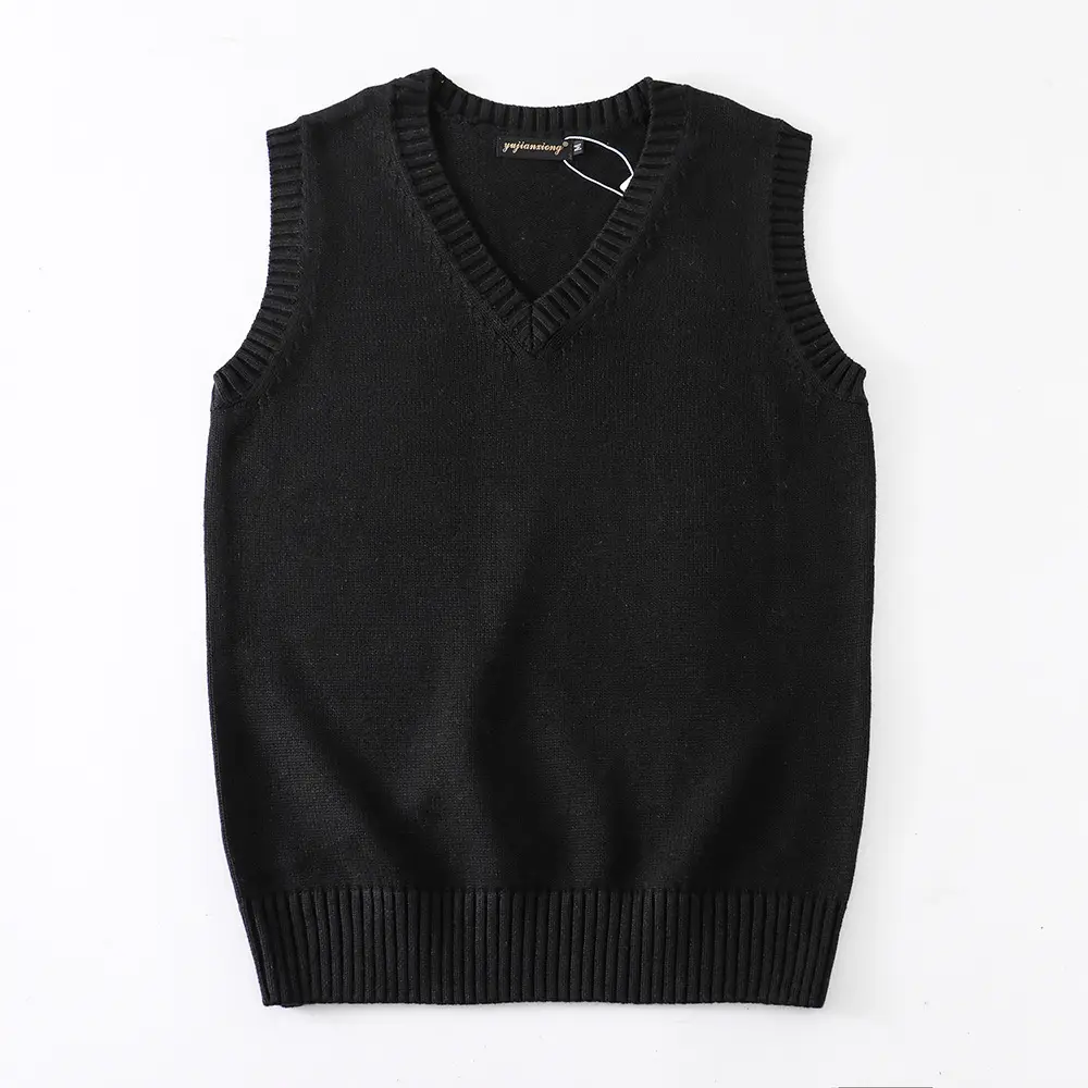 Black V-Neck Sleeveless Knit Vest for Women - Image 25