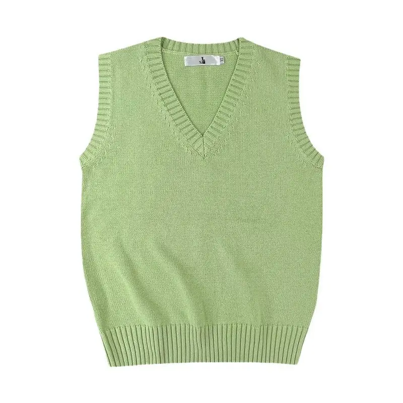 Black V-Neck Sleeveless Knit Vest for Women - Image 26