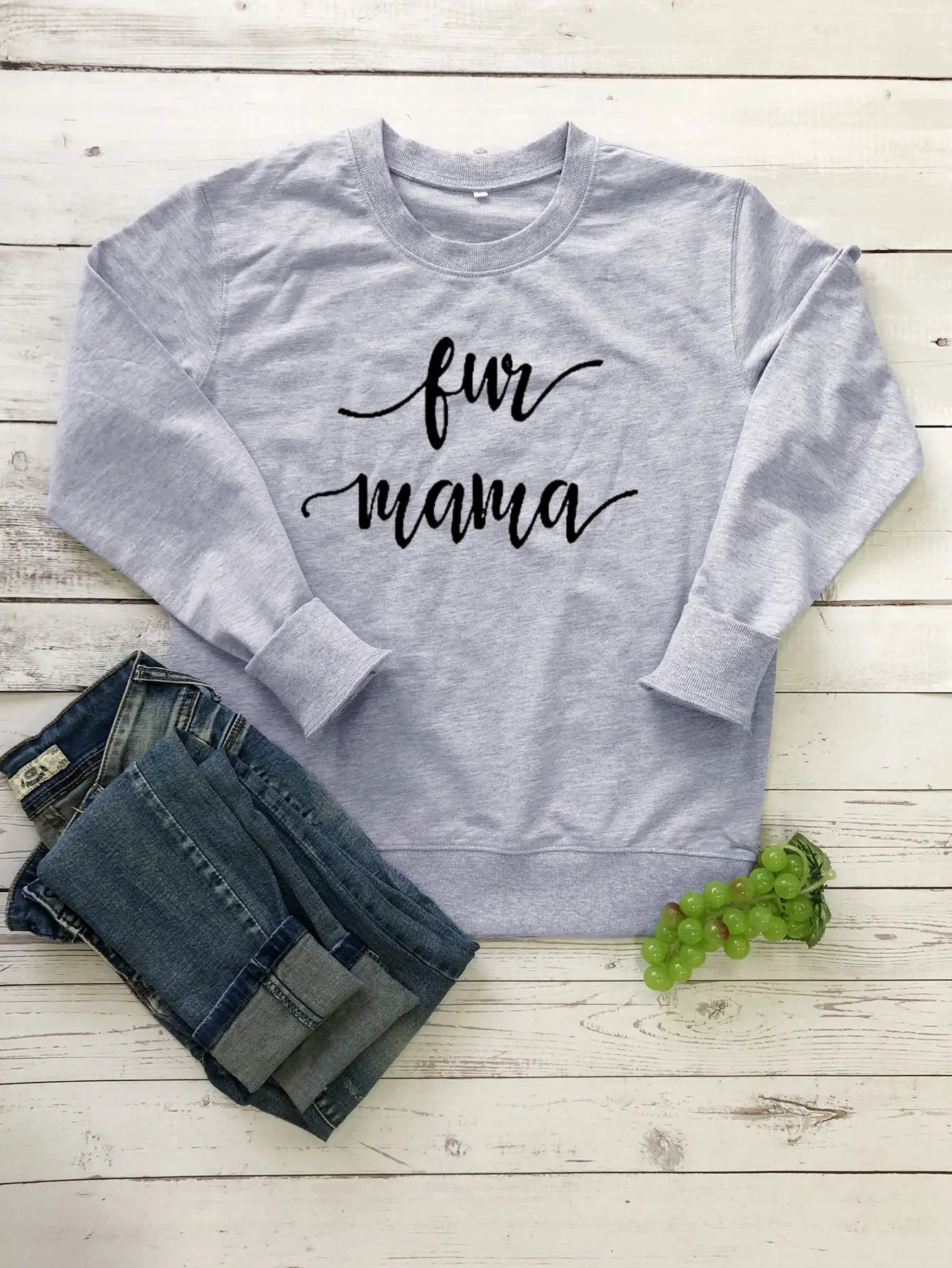 Fun Mama Letter Sweater for Women Grey