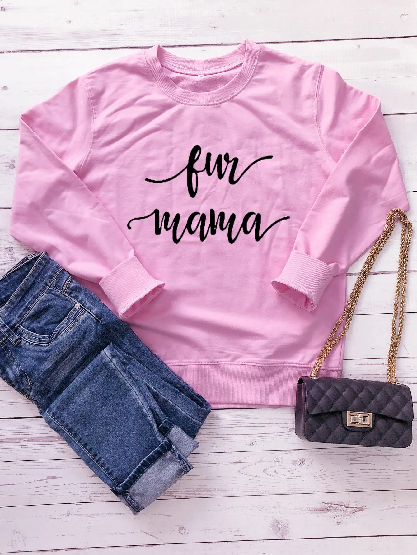 Fun Mama Letter Sweater for Women Grey