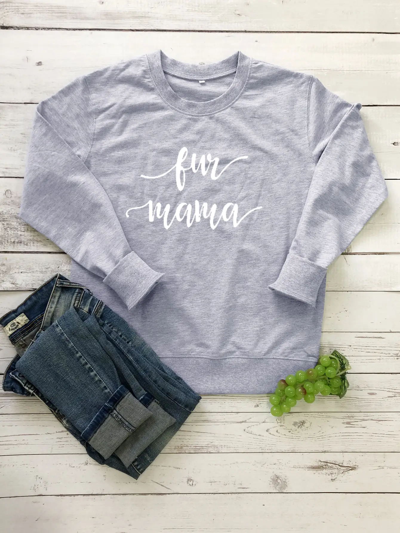 Fun Mama Letter Sweater for Women Grey
