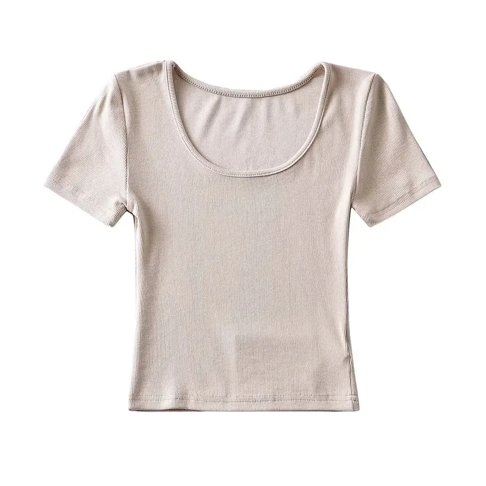 Women's 2022 Summer Navel Slim Fit T-Shirt Beige - Image 12