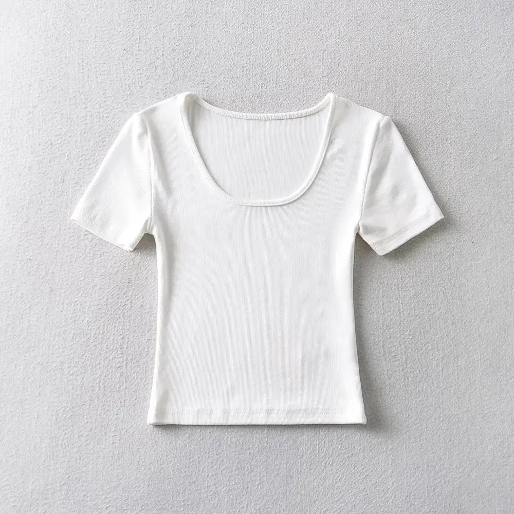 Women's 2022 Summer Navel Slim Fit T-Shirt Beige - Image 3