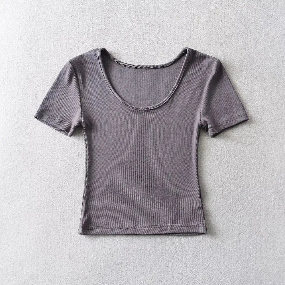 Women's 2022 Summer Navel Slim Fit T-Shirt Beige - Image 4