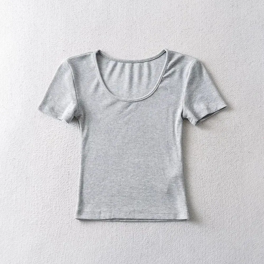 Women's 2022 Summer Navel Slim Fit T-Shirt Beige - Image 5