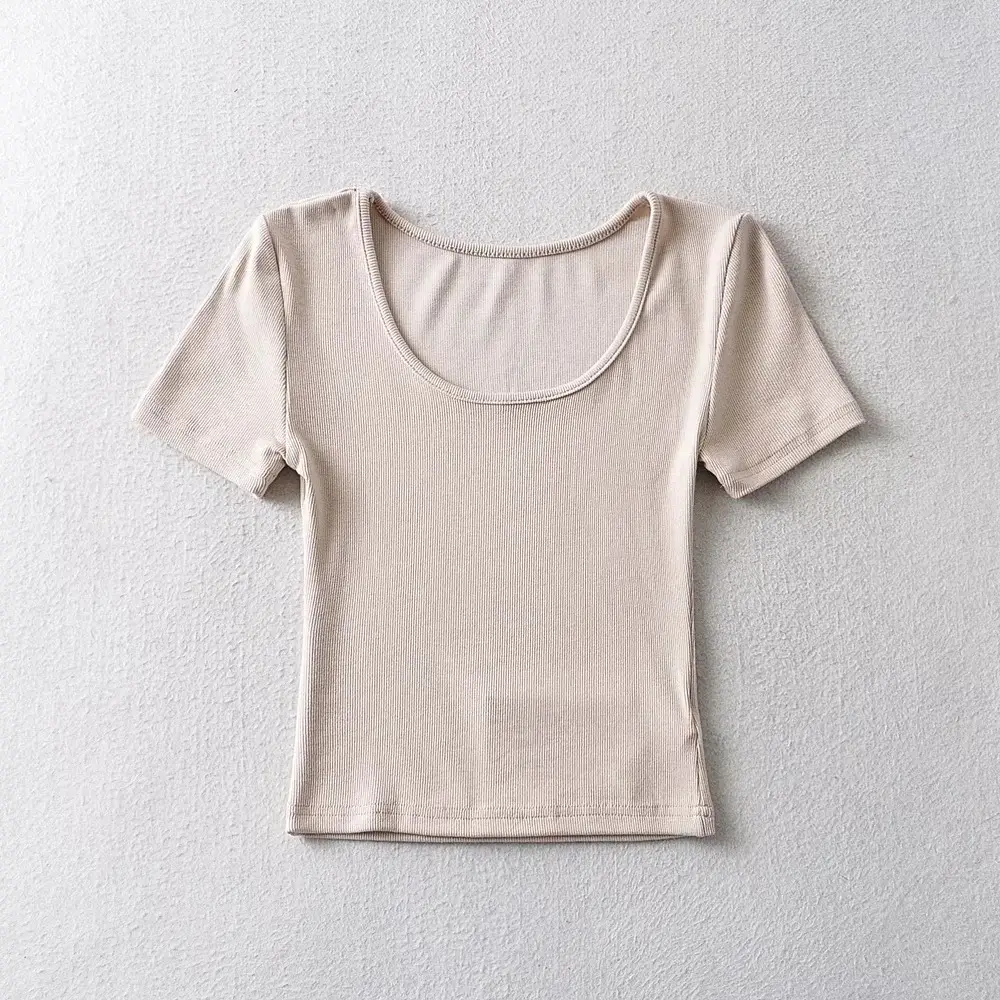 Women's 2022 Summer Navel Slim Fit T-Shirt Beige - Image 6