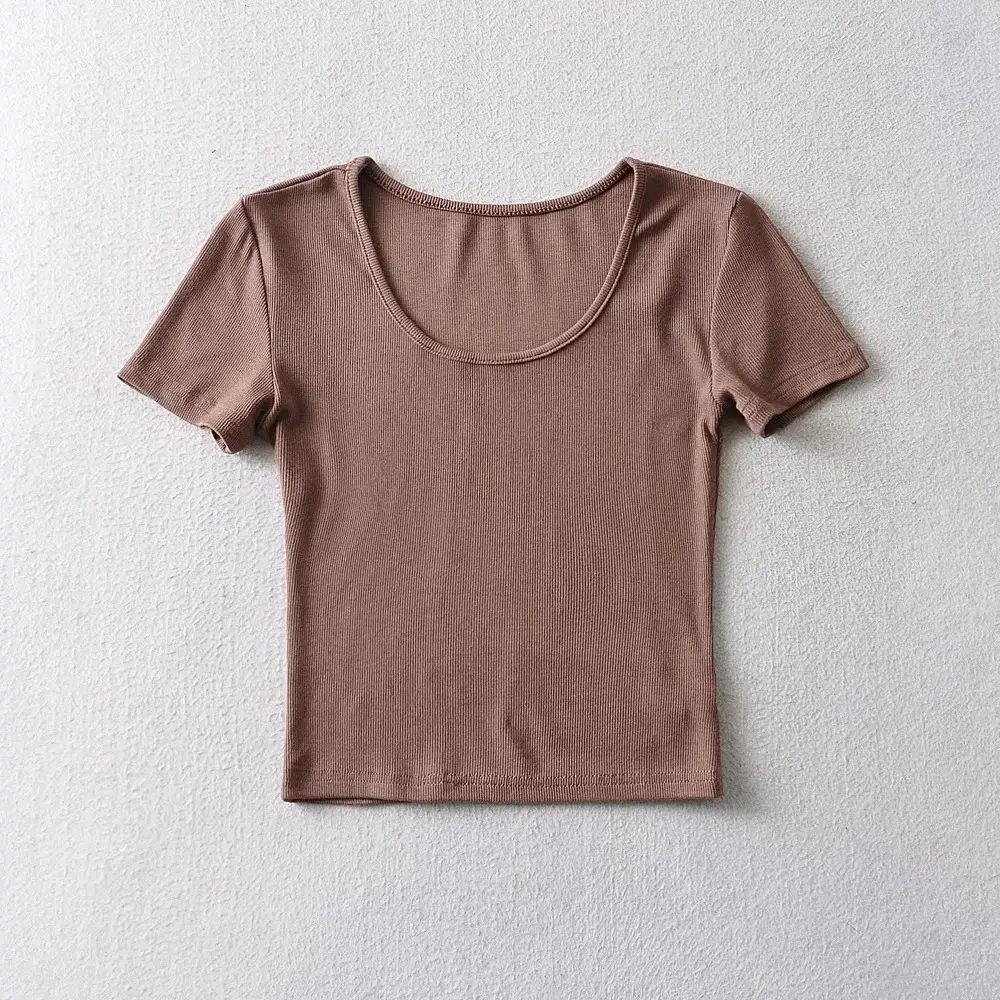Women's 2022 Summer Navel Slim Fit T-Shirt Beige - Image 7