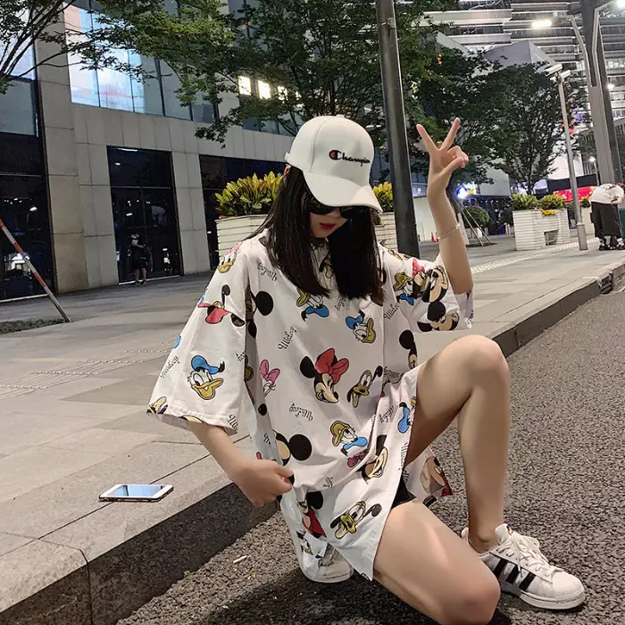 Women Printed Cotton Shorts Set Summer Casual White - Image 3