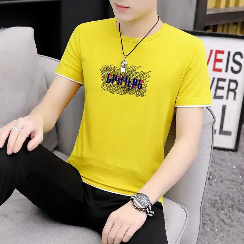 Men Printed Short Sleeve T-Shirt Black Korean Style Large - Image 16
