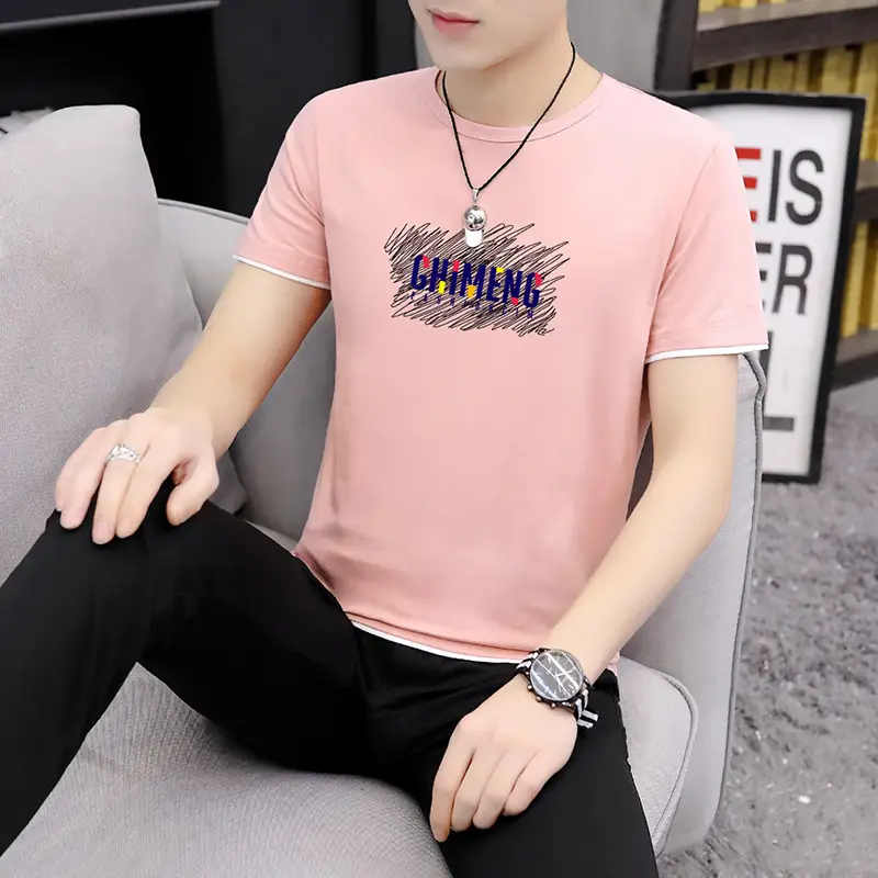 Men Printed Short Sleeve T-Shirt Black Korean Style Large - Image 17