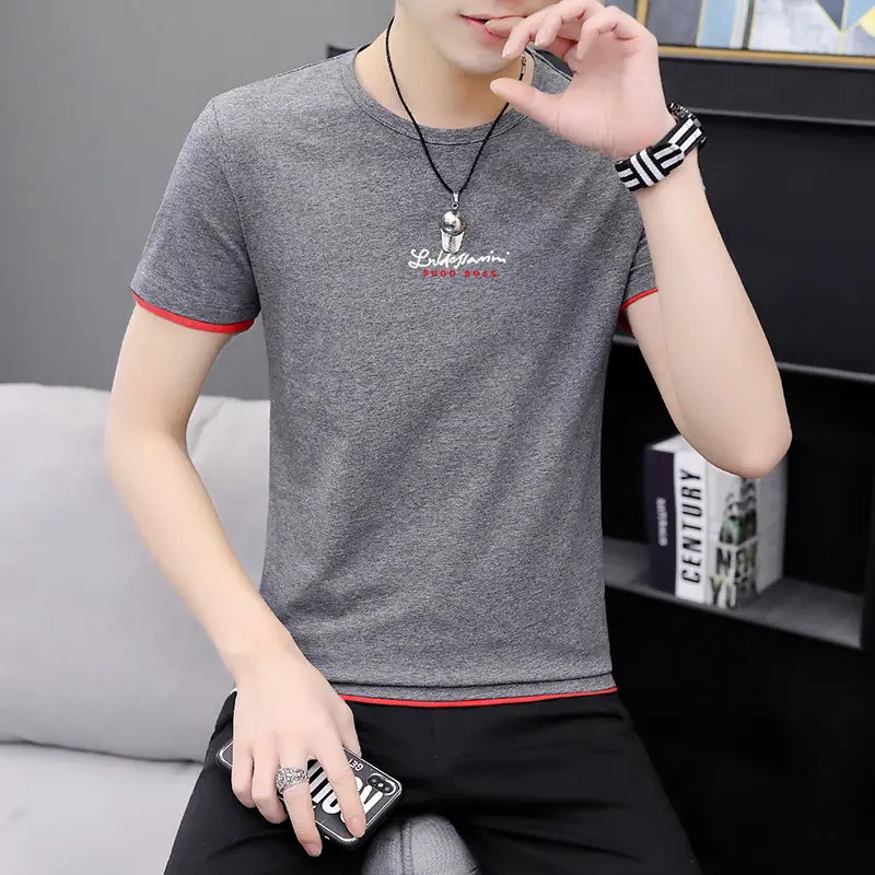 Men Printed Short Sleeve T-Shirt Black Korean Style Large - Image 10