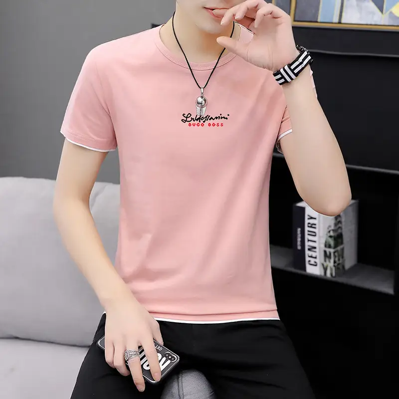 Men Printed Short Sleeve T-Shirt Black Korean Style Large - Image 11