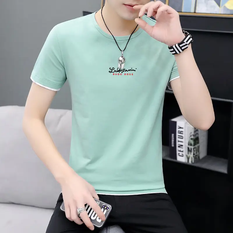 Men Printed Short Sleeve T-Shirt Black Korean Style Large - Image 12