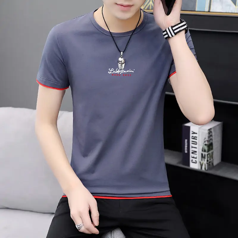 Men Printed Short Sleeve T-Shirt Black Korean Style Large - Image 13