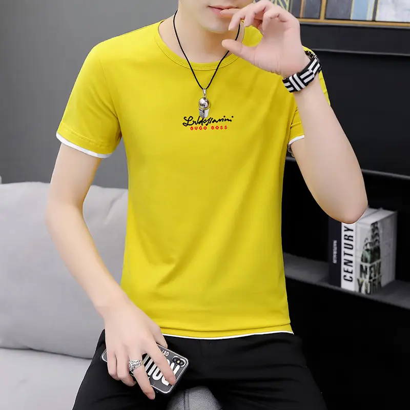 Men Printed Short Sleeve T-Shirt Black Korean Style Large - Image 14