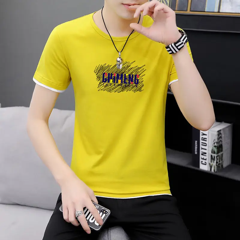 Men Printed Short Sleeve T-Shirt Black Korean Style Large - Image 5