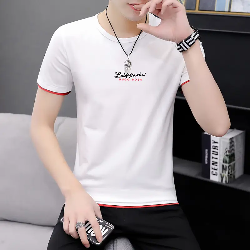 Men Printed Short Sleeve T-Shirt Black Korean Style Large - Image 8