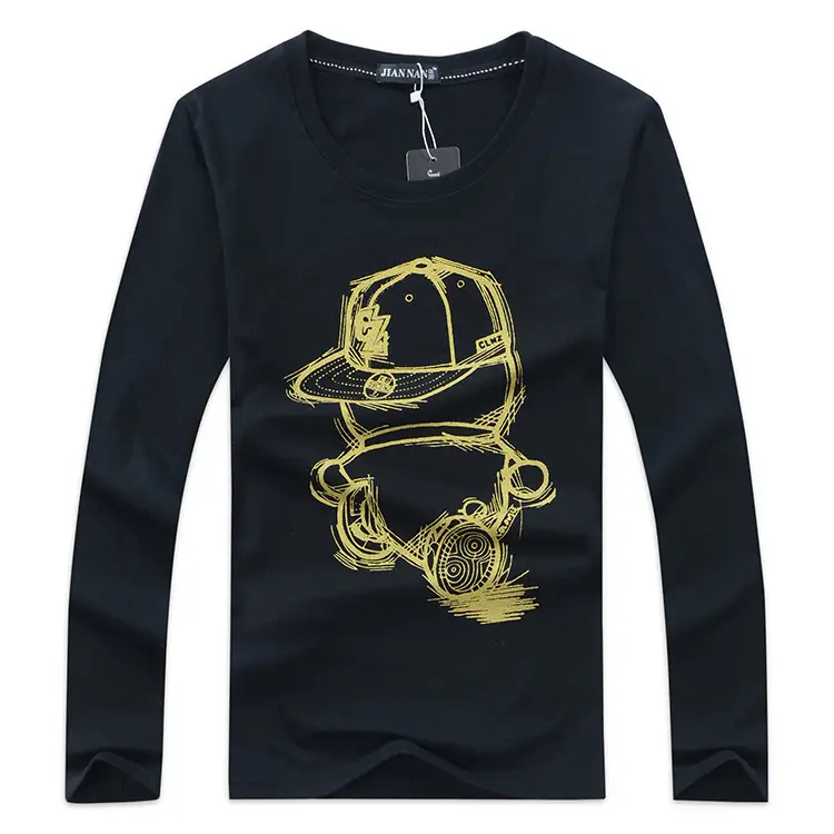 Men's Light Blue Long Sleeve T-Shirt with Cartoon Hat Graphic