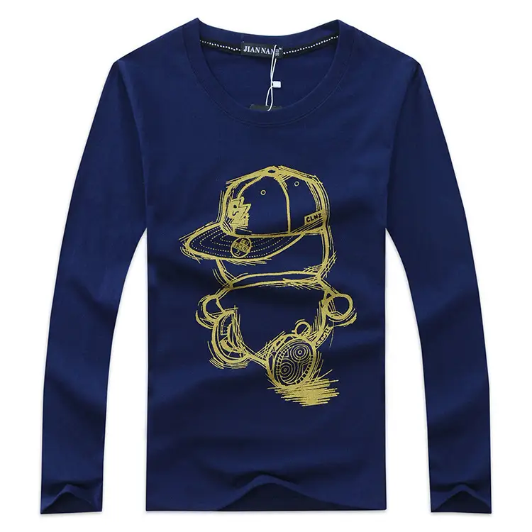 Men's Light Blue Long Sleeve T-Shirt with Cartoon Hat Graphic