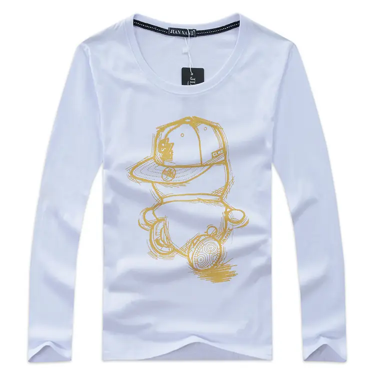 Men's Light Blue Long Sleeve T-Shirt with Cartoon Hat Graphic
