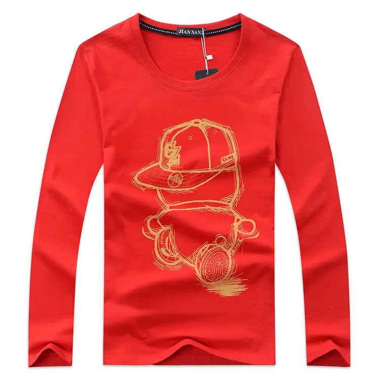 Men's Light Blue Long Sleeve T-Shirt with Cartoon Hat Graphic