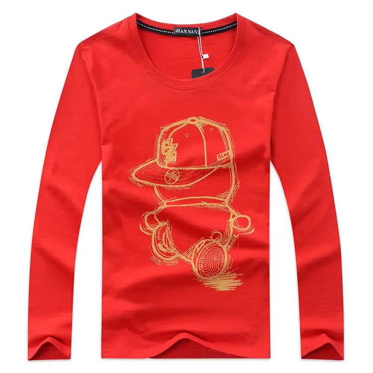 Men's Light Blue Long Sleeve T-Shirt with Cartoon Hat Graphic