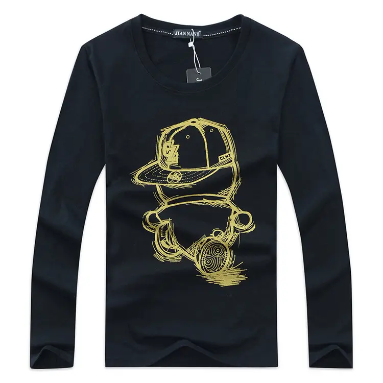 Men's Light Blue Long Sleeve T-Shirt with Cartoon Hat Graphic