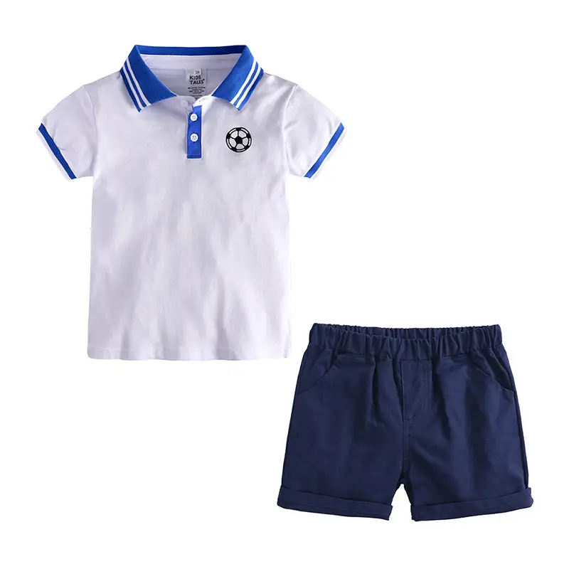 Boys Football Polo Shirt & Shorts Set Blue White - Image 8
