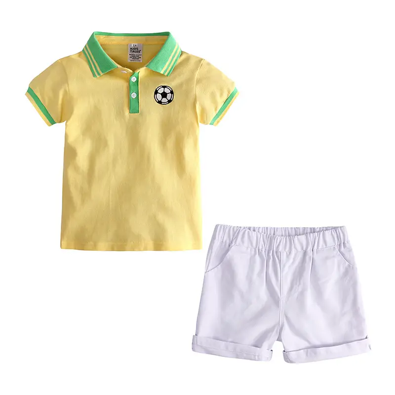 Boys Football Polo Shirt & Shorts Set Blue White