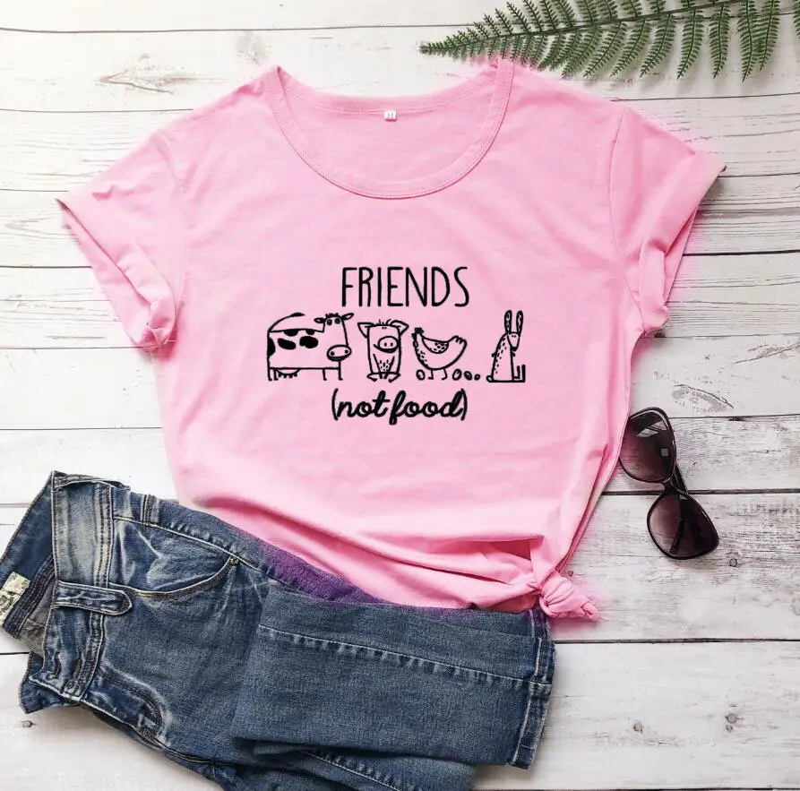 Pink Friends Not Food Letter Short Sleeve T-Shirt - Image 4