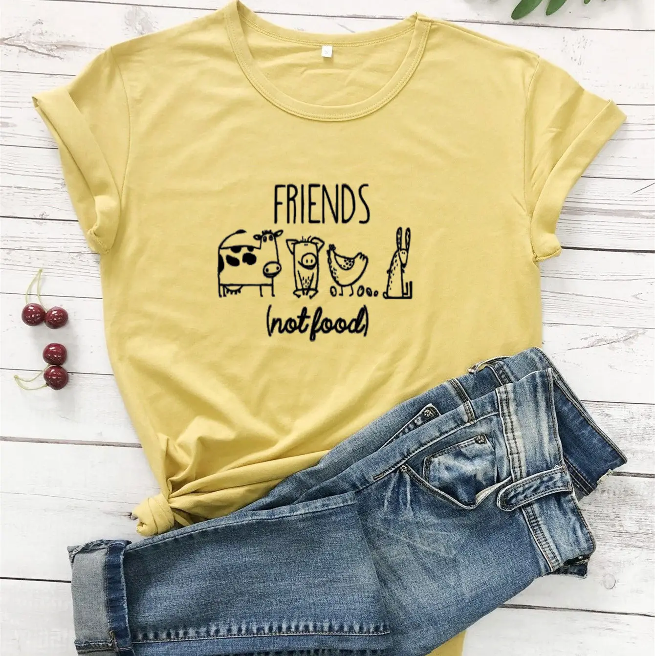 Pink Friends Not Food Letter Short Sleeve T-Shirt - Image 5